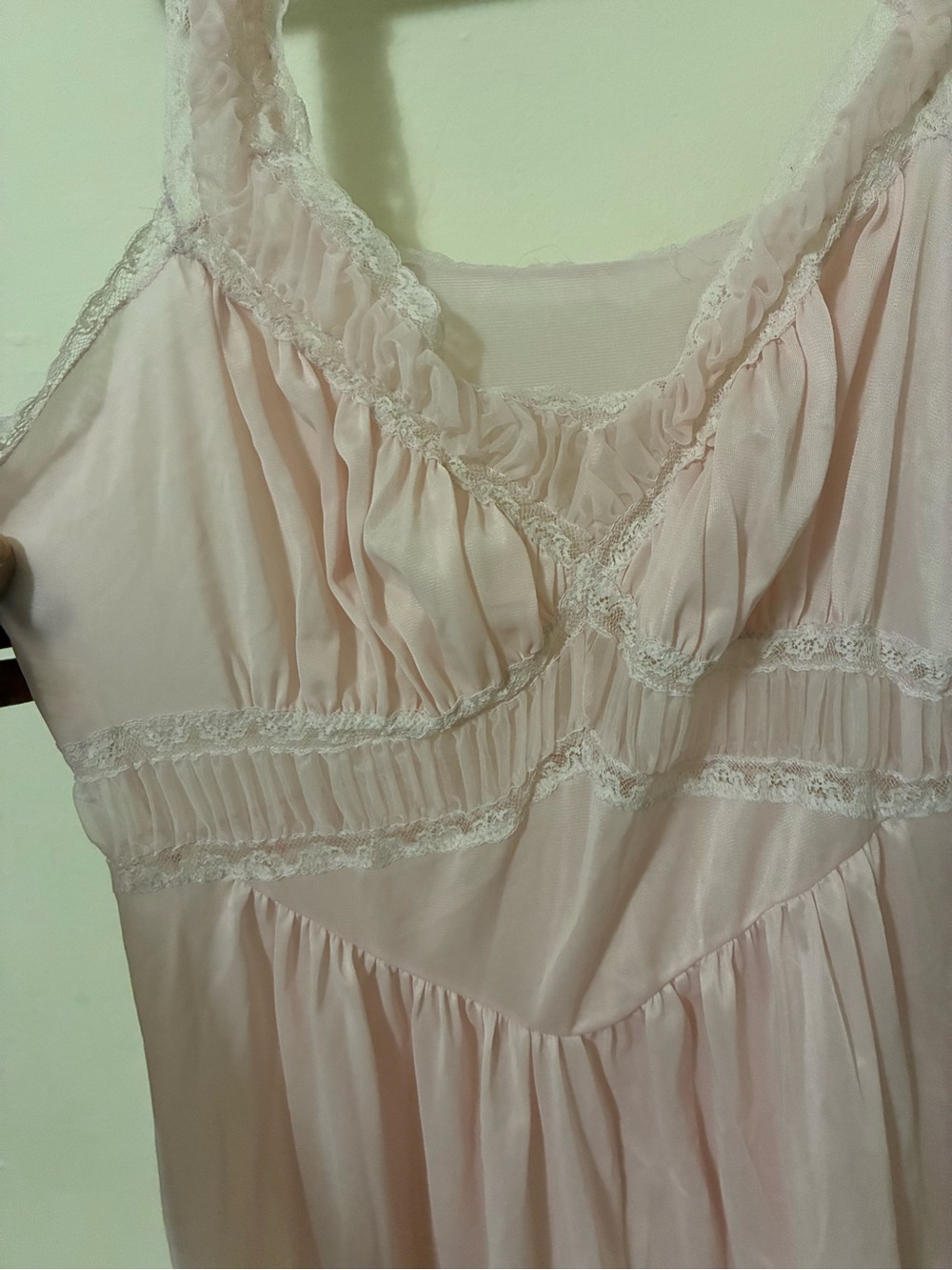 Delicate Pink Lace-Trim Chemise Nightgown